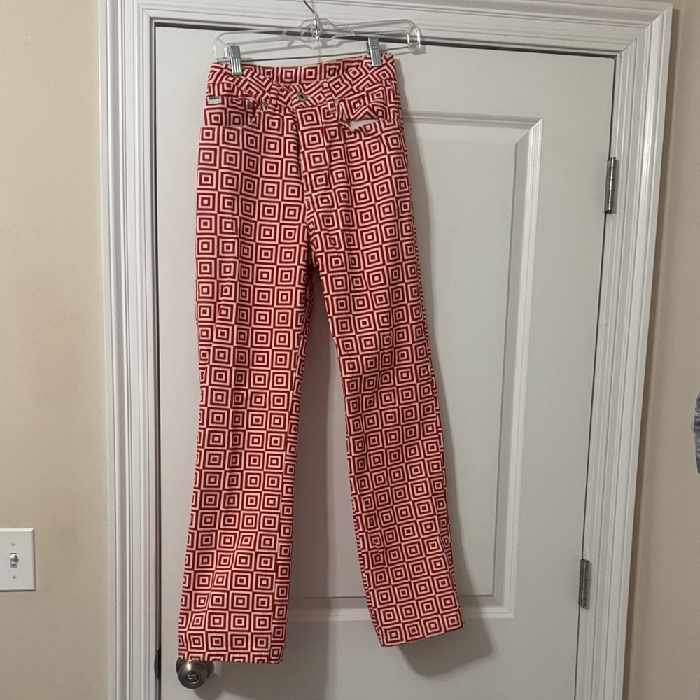 Ragged Geometric Orange Straight Leg Jeans